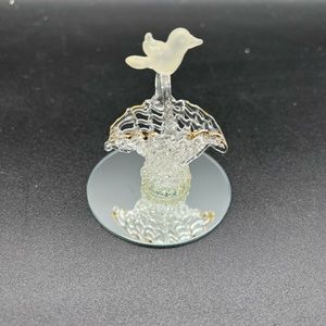 Vintage Cake Topper Basket with Bird Art Clear Glass 2.5"